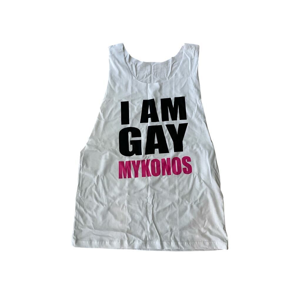 Swatch Womens I AM GAY MYKONOS T-Shirt Sleeveless Crew Neck White Size Large
